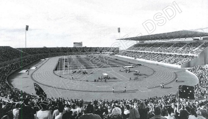 Initial design for Brisbane Olympic stadium shows venue with one grandstand